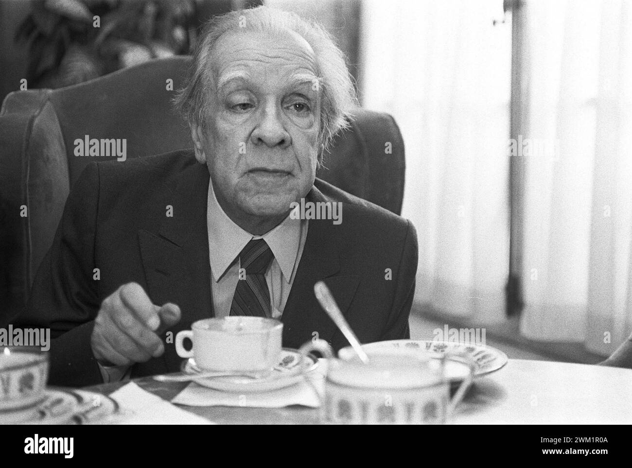 MME4707141 Porträt des argentinischen Schriftstellers Jorge Luis Borges in Rom, 1981.; (add.info.: Porträt des argentinischen Schriftstellers Jorge Luis Borges in Rom, 1981.); © Marcello Mencarini. Alle Rechte vorbehalten 2023. Stockfoto