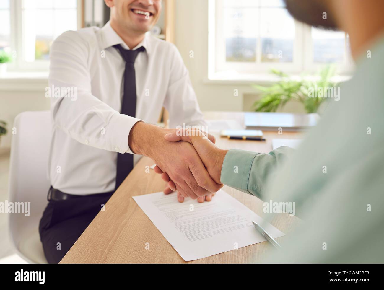 Geschäftsmann Handshake mit einem Kunden oder Kollegen im Büro Stockfoto