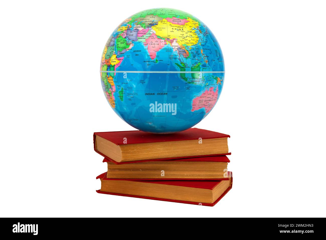 Südhalbkugel des Globus mit einem offenen Buch Where Australia: Bookrest Concept. Die südliche Hemisphäre der Erde unterstützt globale Buchreadin Stockfoto