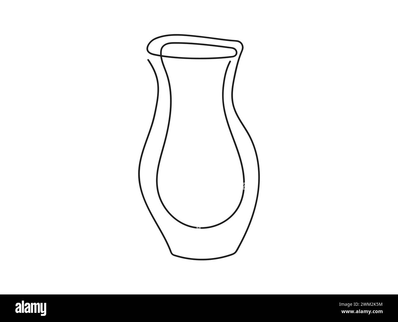 Durchgehende, einzeilige Zeichnung der Blumenvase. Strichgrafik. Isoliert auf weißem Hintergrund Konzept der Inneneinrichtung, Minimalismus. Designelement für Druck, Postkarte, Scrapbooking, Malbuch Stock Vektor