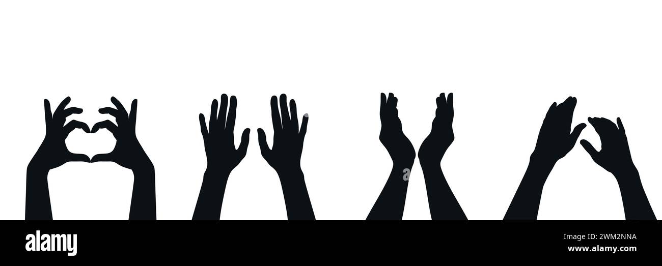 Set aus zwei Händen Gesten Silhouetten. Set mit verschiedenen Handgesten. Vektorabbildung Stock Vektor
