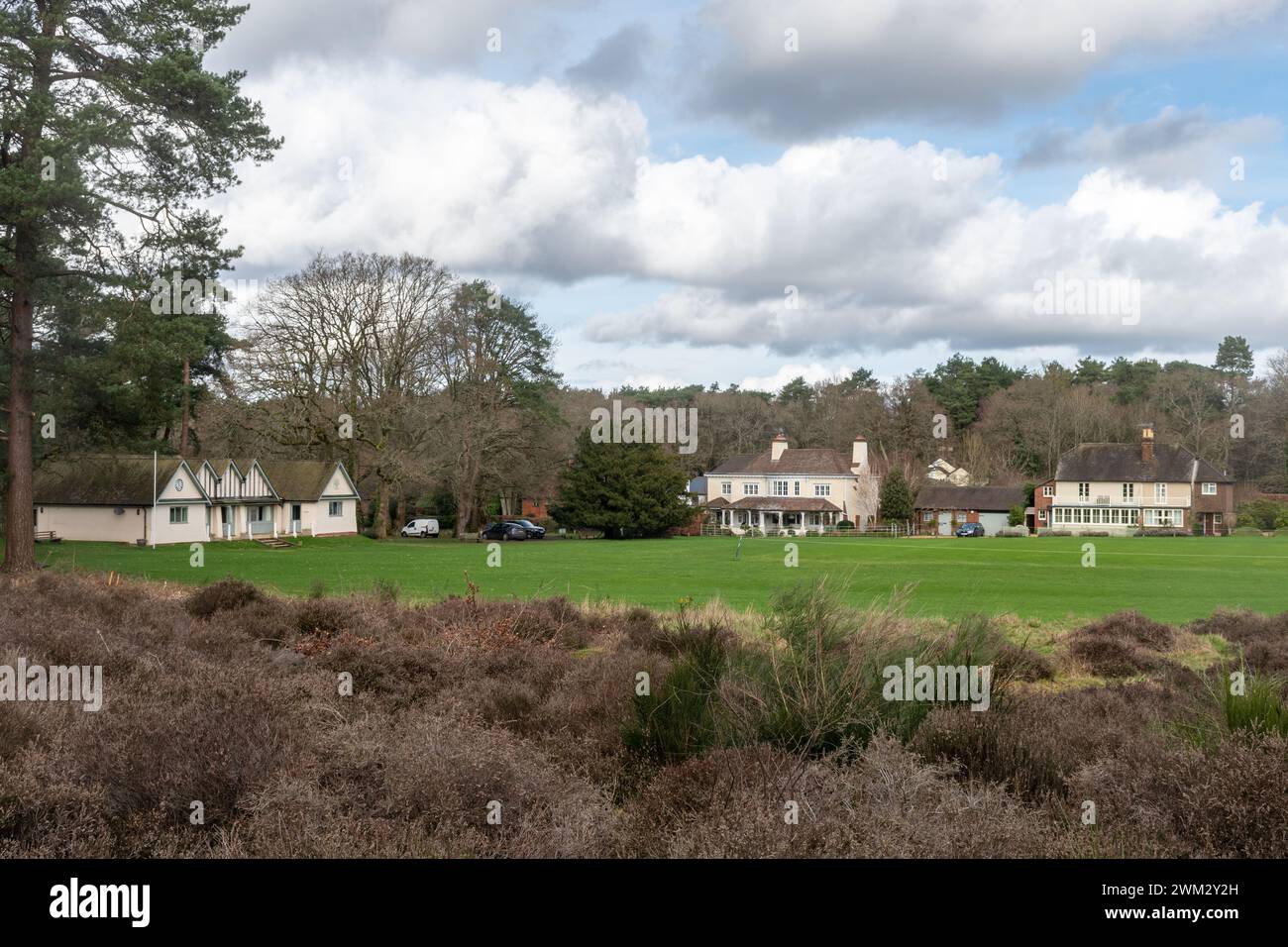 Blackheath Cricket Club und Pitch im Dorf Surrey, England, Großbritannien, neben Blackheath Common Stockfoto