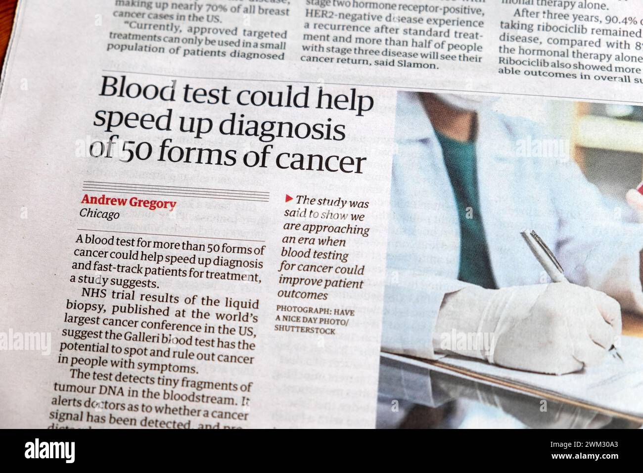 „Bluttest könnte helfen, die Diagnose von 50 Krebsformen zu beschleunigen“ Symplify-Studie Universität Oxford 3 Juni 2023 London Vereinigtes Königreich Stockfoto