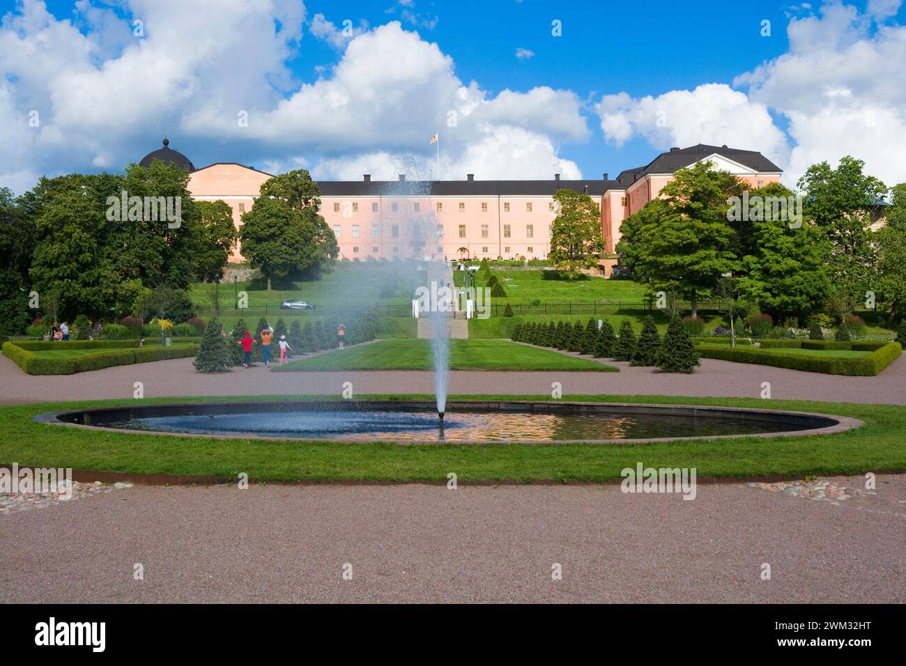 Blick auf das Schloss Uppsala vom Botanischen Garten, Schweden Stockfoto