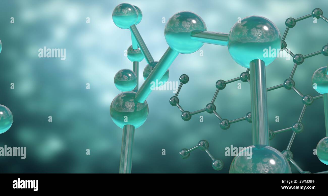 Bild eines 3D-Mikros von Molekülen auf grauem Hintergrund Stockfoto