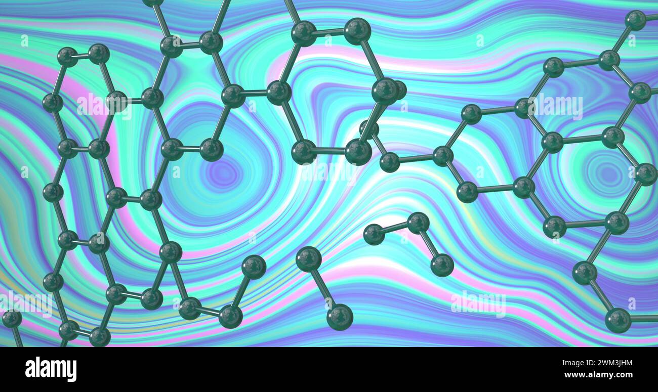 Bild eines 3D-Mikromoleküls auf Pastelllinien Hintergrund Stockfoto