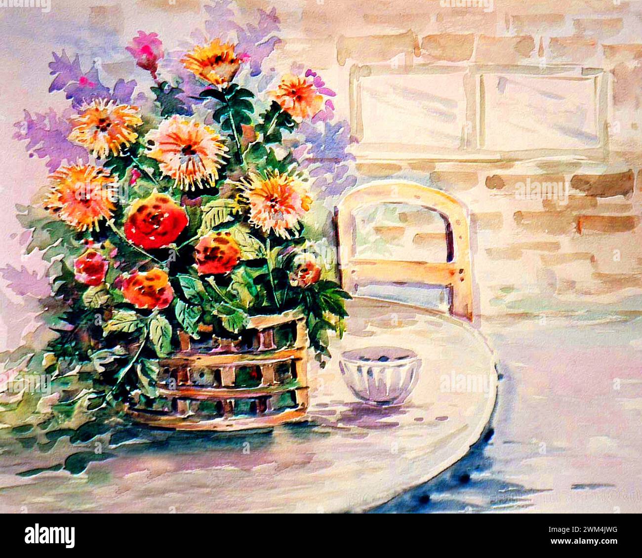 Abstrakte farbige Hintergründe für Design Kunst Aquarell Malerei Blume in Vase Stockfoto