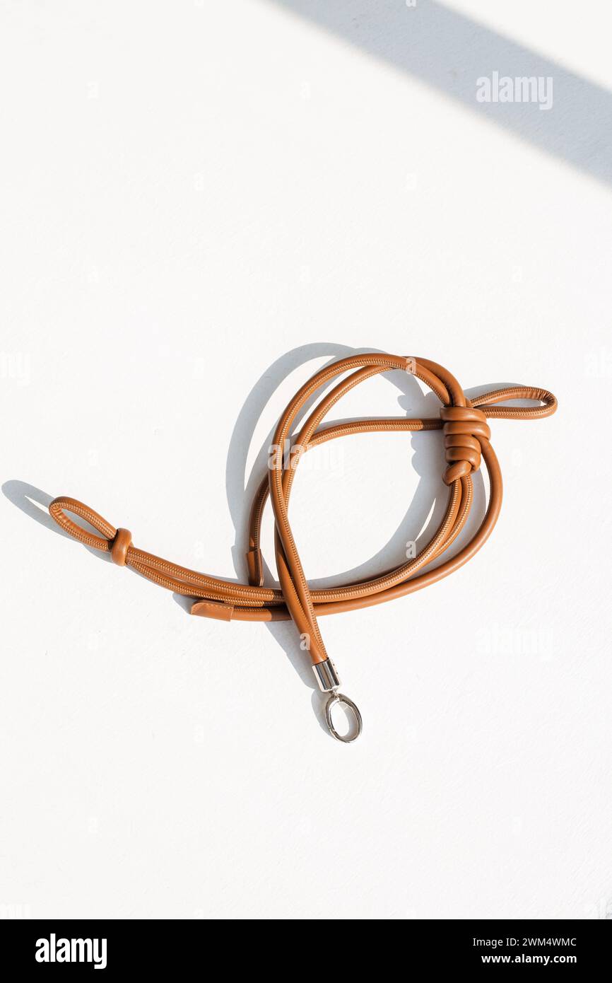 Dieser Trageriemen sorgt für Stil und Funktionalität. Hergestellt aus hochwertigem Leder, in verschiedenen Farben erhältlich und verstellbar für eine perfekte Passform. Perfekt Stockfoto