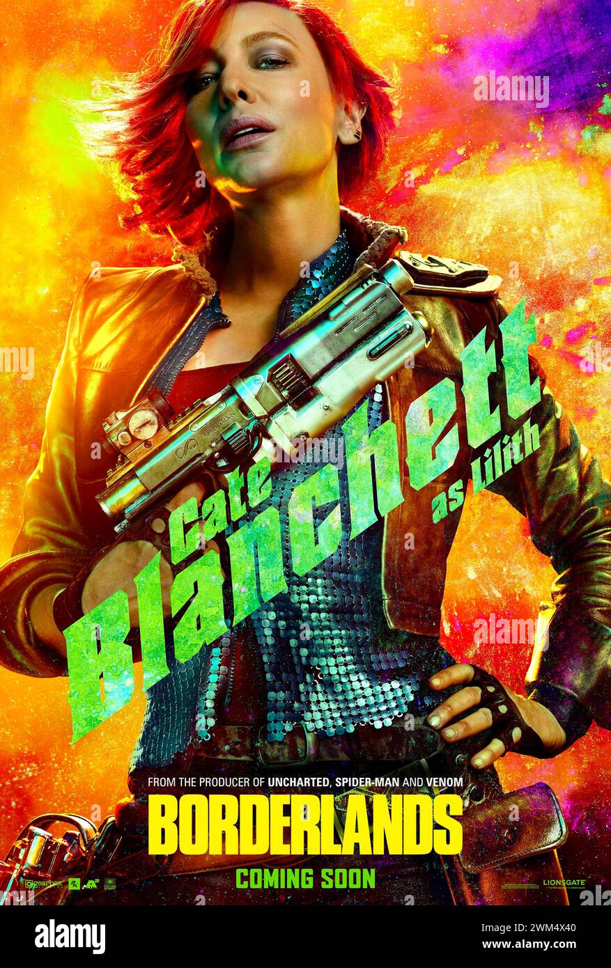 Borderlands (2024) unter der Regie von Eli Roth mit Cate Blanchett als Lilith in der Hauptrolle, basierend auf dem beliebten Videospiel auf dem verlassenen Planeten Pandora, wo die Menschen nach einem mysteriösen Relikt suchen. Zeichenposter ***NUR FÜR REDAKTIONELLE ZWECKE***. Quelle: BFA/Lionsgate Stockfoto