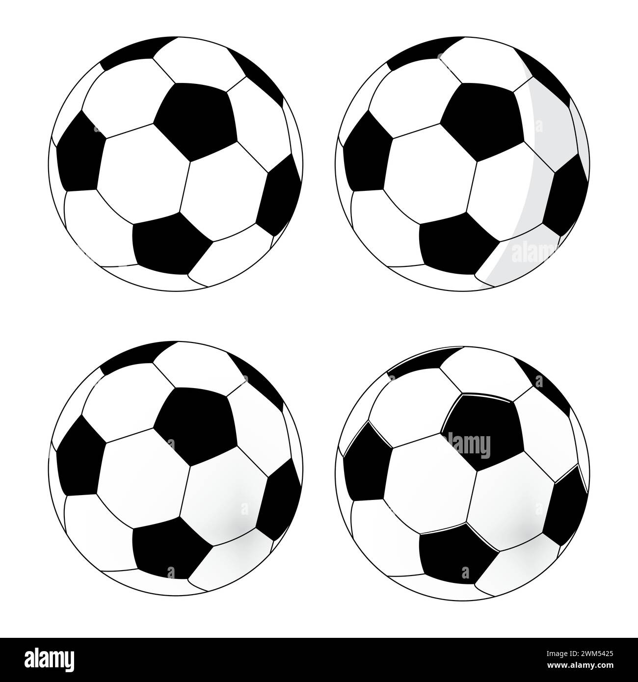 Einfache schwarz-weiße Fußball- oder Fußball-Vektoren, Illustration isoliert auf weiß Stock Vektor