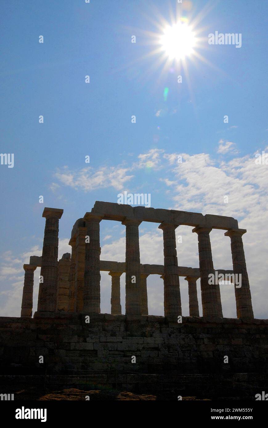 Ruinen des antiken Poseidon-Tempels am Kap Sounion, Griechenland. Stockfoto
