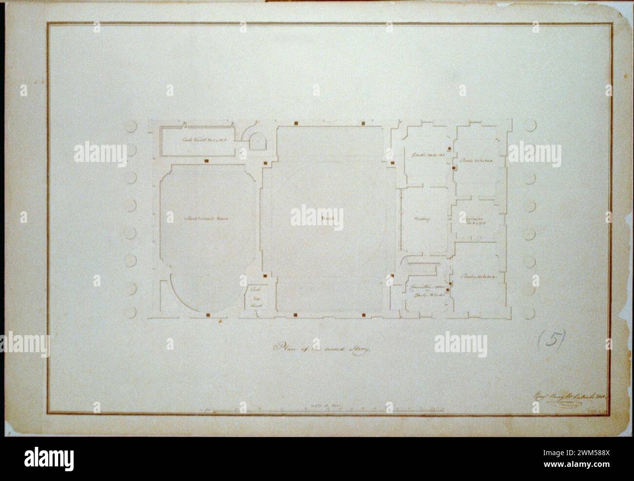 Bankgebäude („2nd Bank of the United States“), Philadelphia, Pennsylvania. Plan der 2. Etage Stockfoto