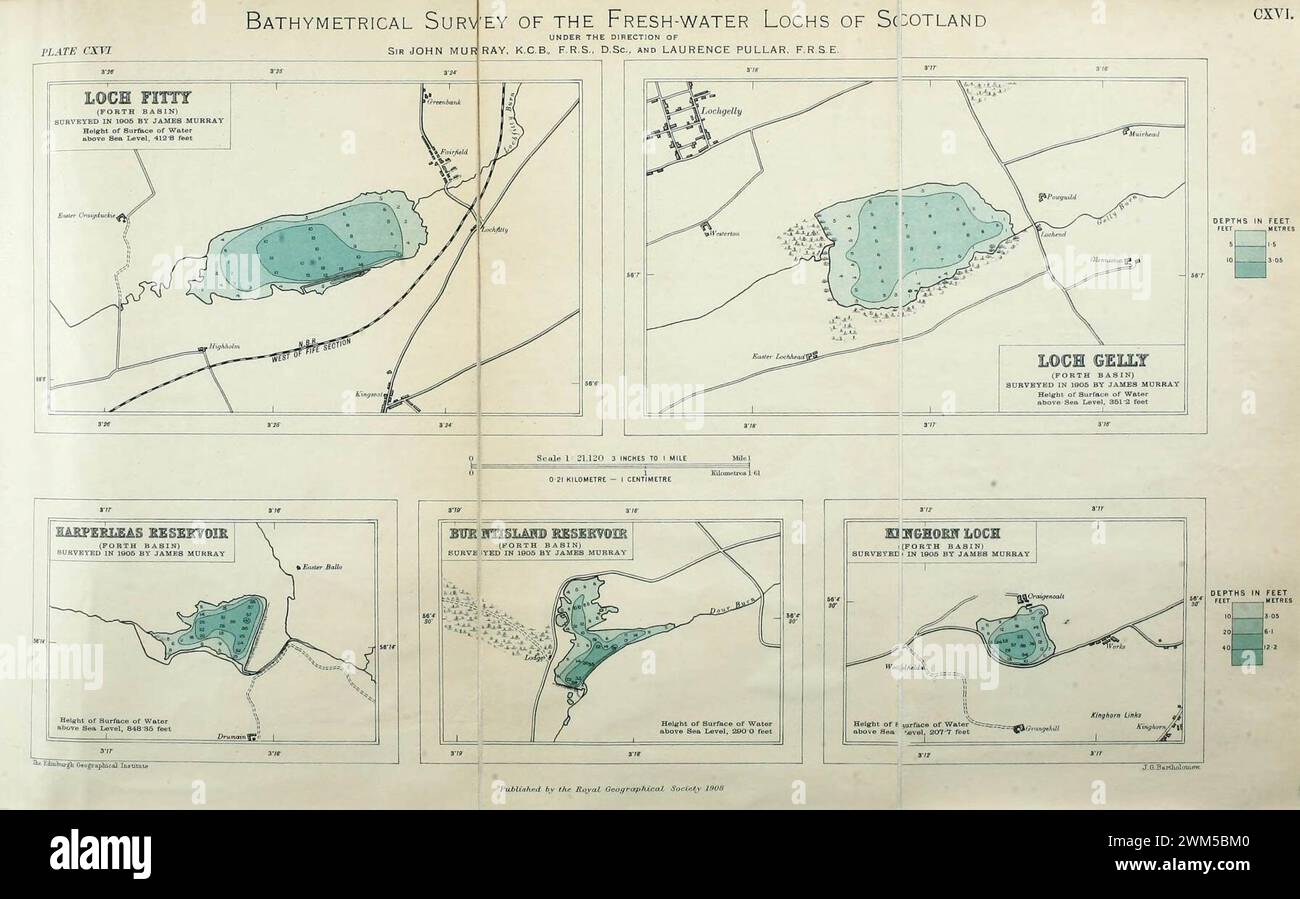 Bathymetrische Untersuchung der Lochs of Scotland Murray 1910 Volume 6 Plate 116 (Loch Fitty etc.) bathymetricalsur61910murr 0205. Stockfoto