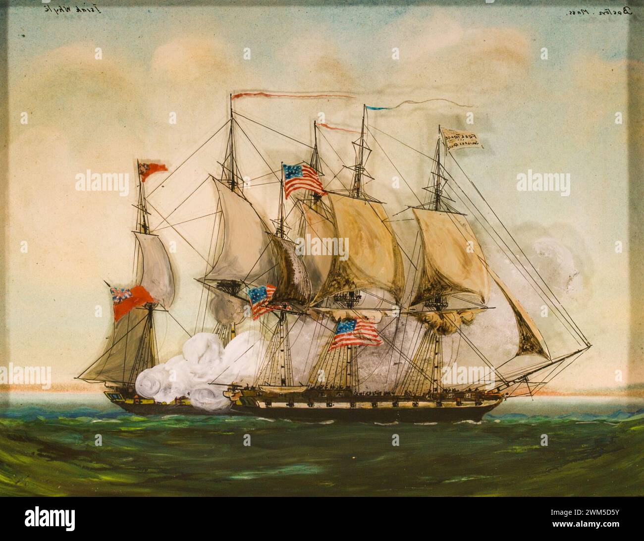 Schlacht von Boston Harbor, USS Chesapeake und HMS Shannon, von Isiah Whyte. Stockfoto