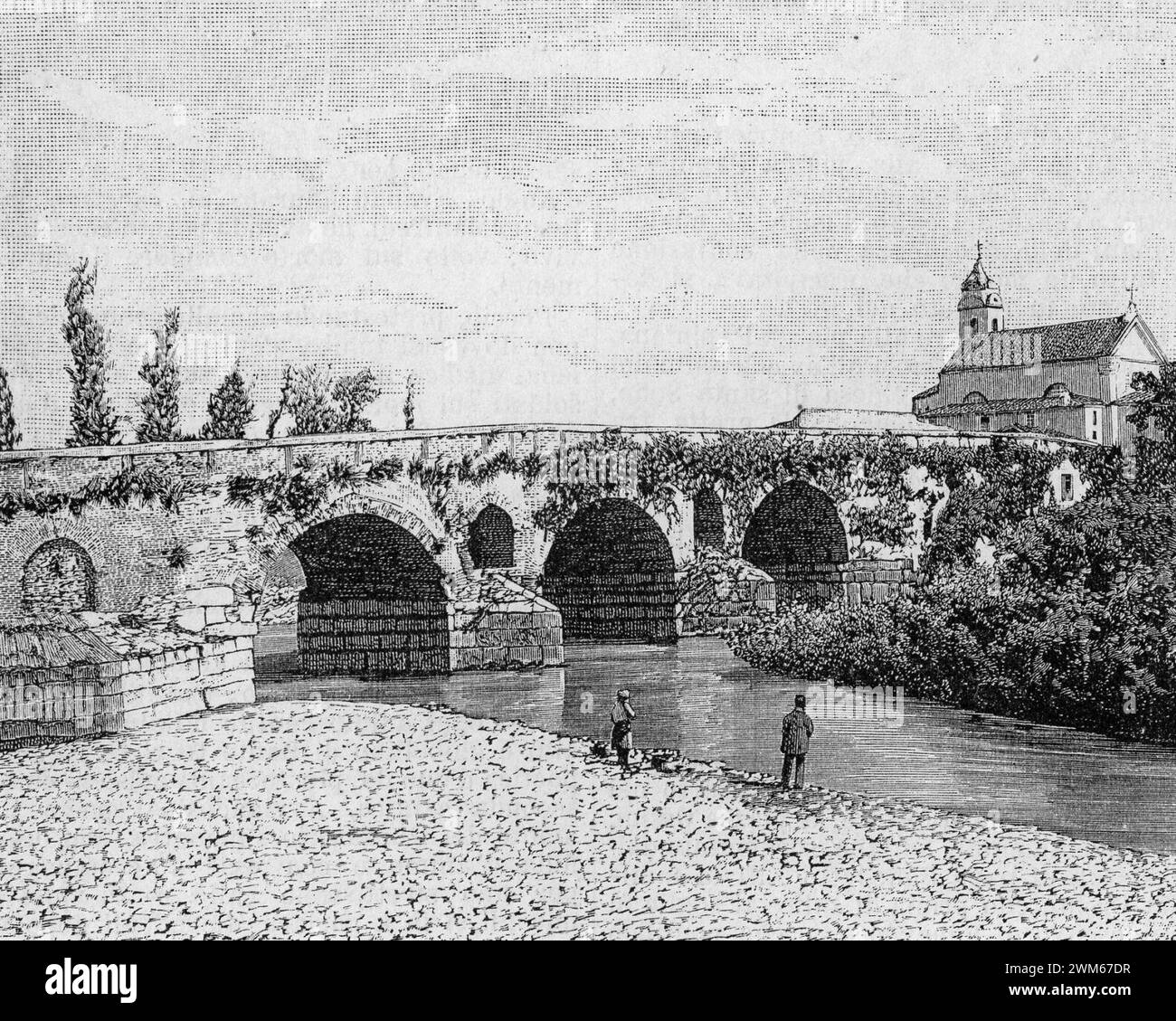 Benevento, il Ponte Leproso (xilografia). Stockfoto