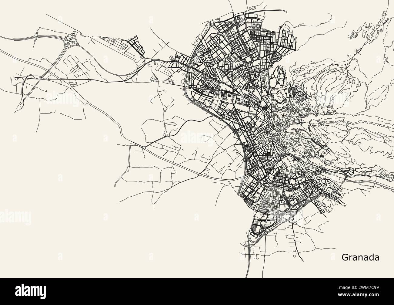 Stadtplan von Granada, Spanien Stock Vektor