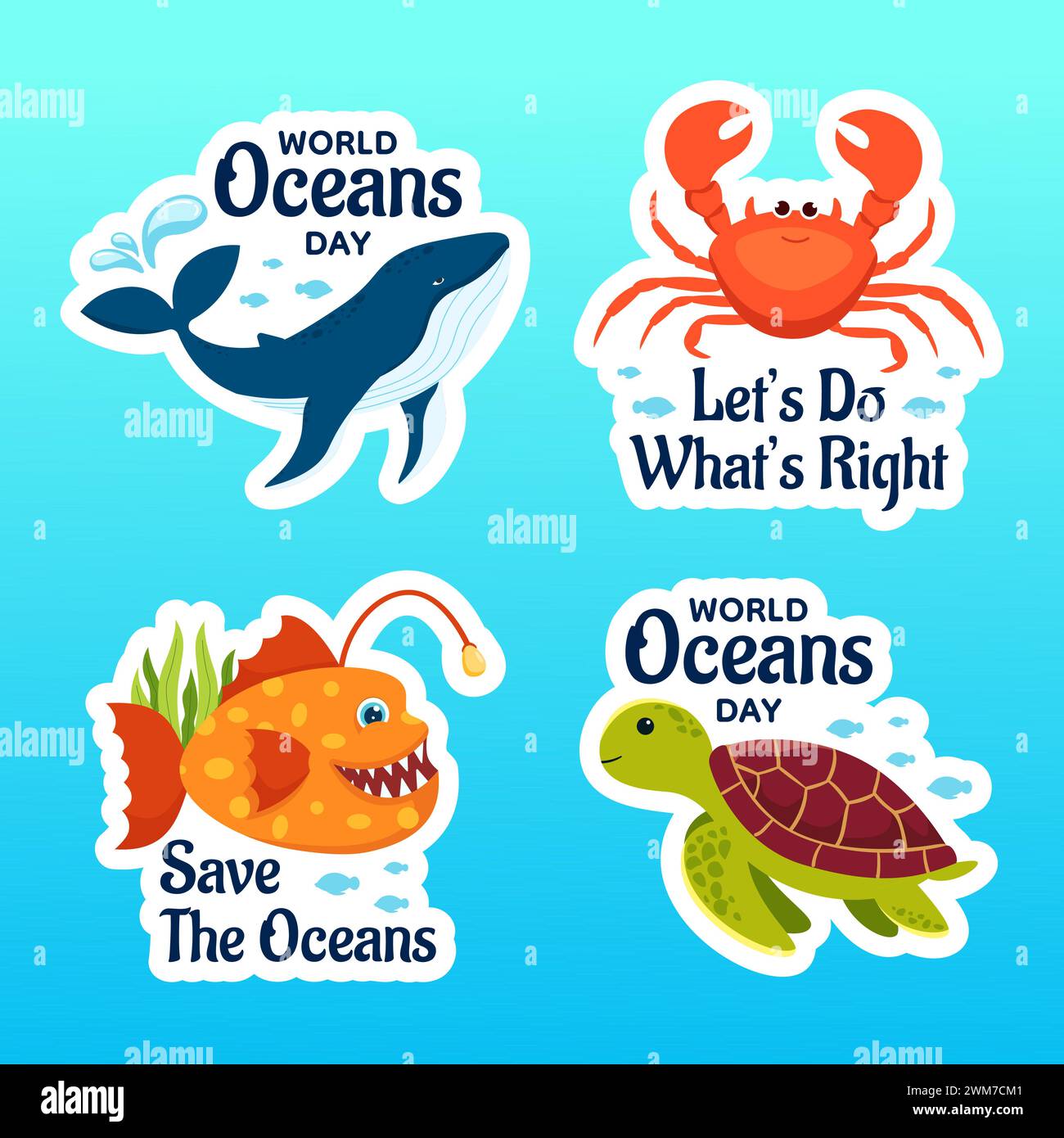 Oceans Day Label Flat Cartoon Hand Gezeichnete Vorlagen Hintergrund Illustration Stock Vektor