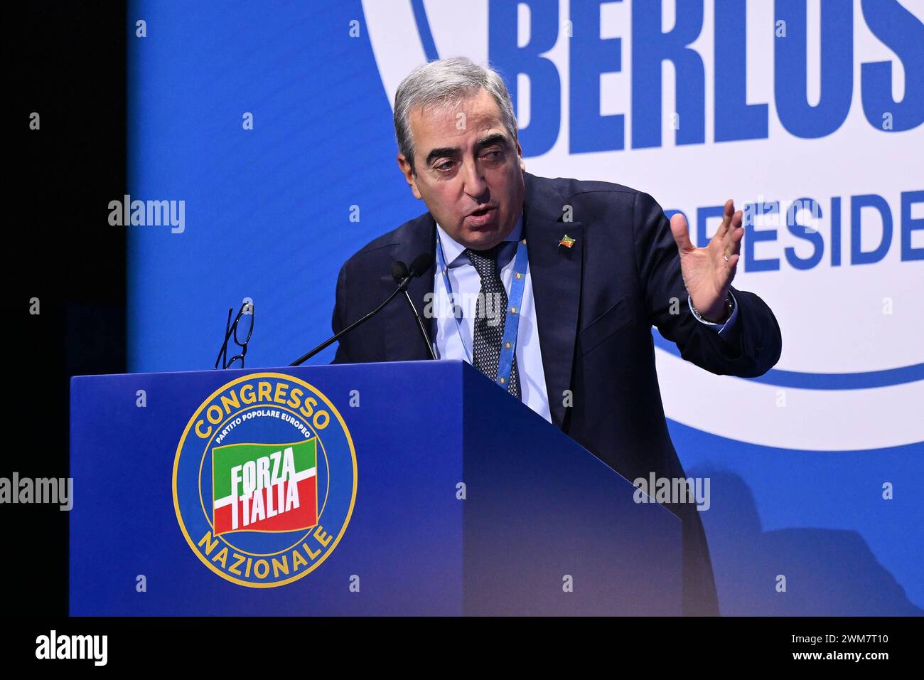 Nachrichten - Nationalkongress Forza Italia Maurizio Gasparri während des Nationalkongresses Forza Italia am 24. Februar 2024 im Palazzo dei Congressi in Rom, Italien. Rom Palazzo dei Congressi Italien Copyright: XDomenicoxCippitellix/xLiveMediax LPN 1248673 Stockfoto