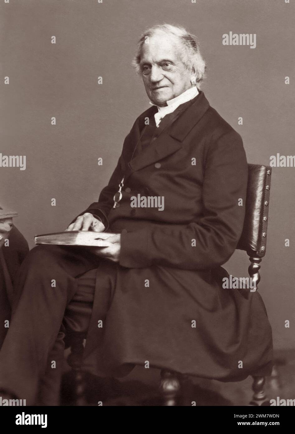 Porträt von Adam Sedgwick (1785–1873), einem Gründer der modernen Geologie, der die devonische und kambrische (kambrische Explosion) geologische Periode vorschlug. Obwohl Sedgwick ein Mentor des jungen Charles Darwin war, widersetzte er sich der materialistischen Natur von Darwins Evolutionstheorie durch natürliche Zuchtwahl. Stockfoto