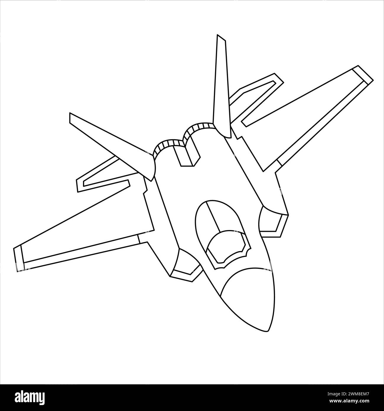 Militärflugzeug Lockheed Martin F-22 Raptor Malbuch für Kinder und Erwachsene. Cartoon Flugzeug isoliert auf weißem Hintergrund. Jäger Jet Draw Stock Vektor