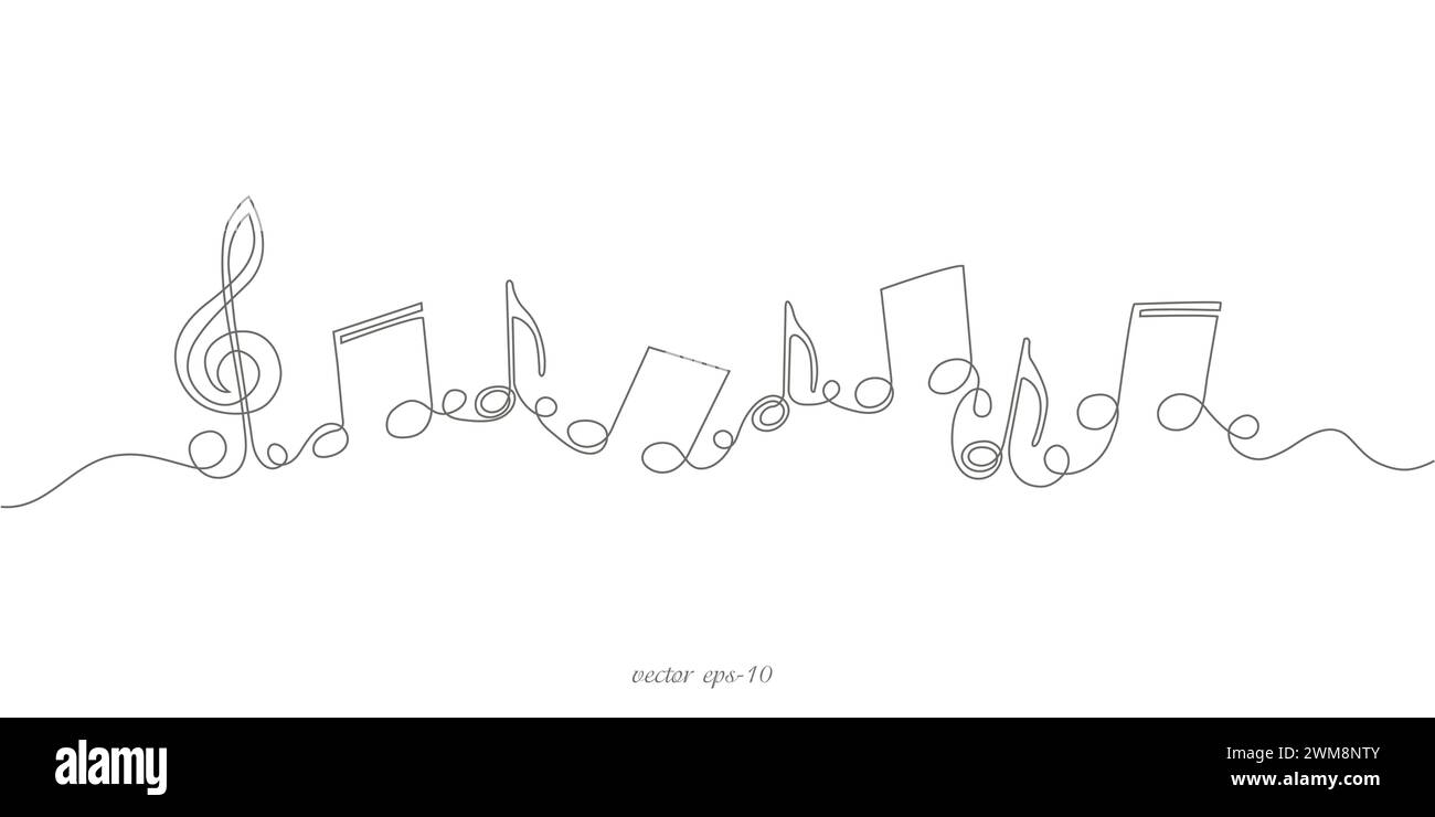 Musiknoten .musikalisches Konzept.kontinuierliche Linienzeichnung. Abbildung. Stock Vektor