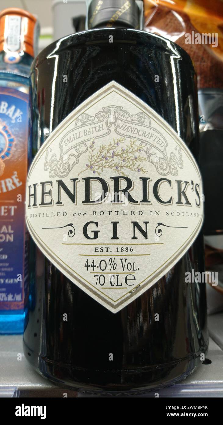 Hendricks Dry Gin Flaschenetikett Stockfoto
