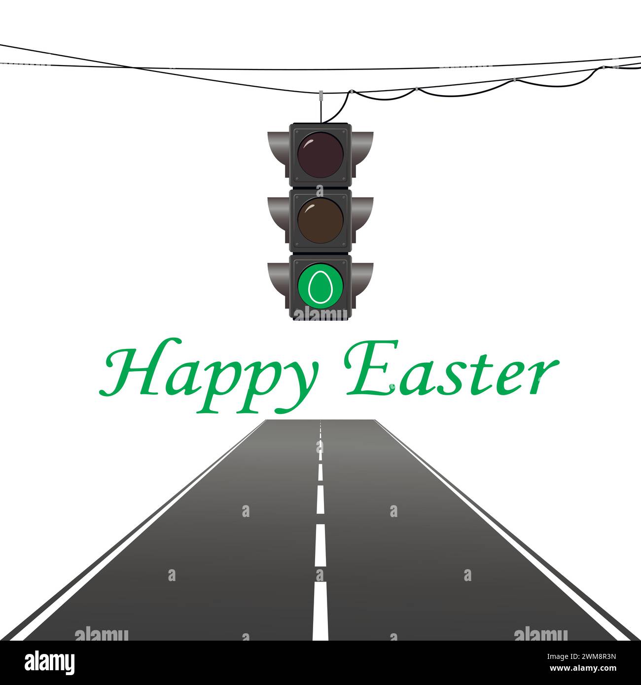 Grußkarte „Happy Easter“. Ampel, grünes Licht mit Osterei. Happy Easter Concept. Stock Vektor
