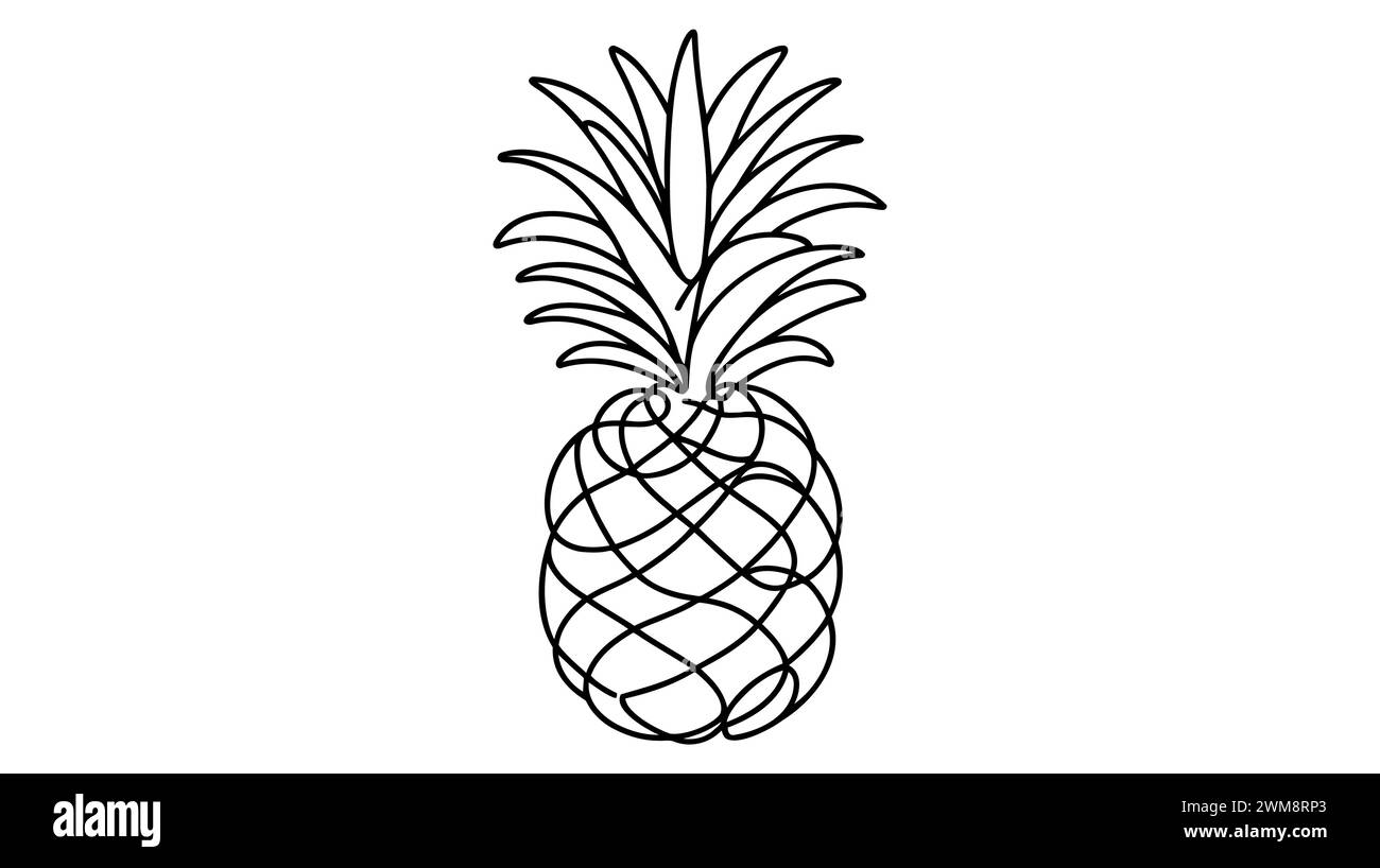 Einzelne durchgehende Linie Zeichnung ganze gesunde Ananas Bio für Obstgarten Logo Identität. Frisches Sommerfruchtekonzept für die Ikone des Obstgartens. Modern Stock Vektor