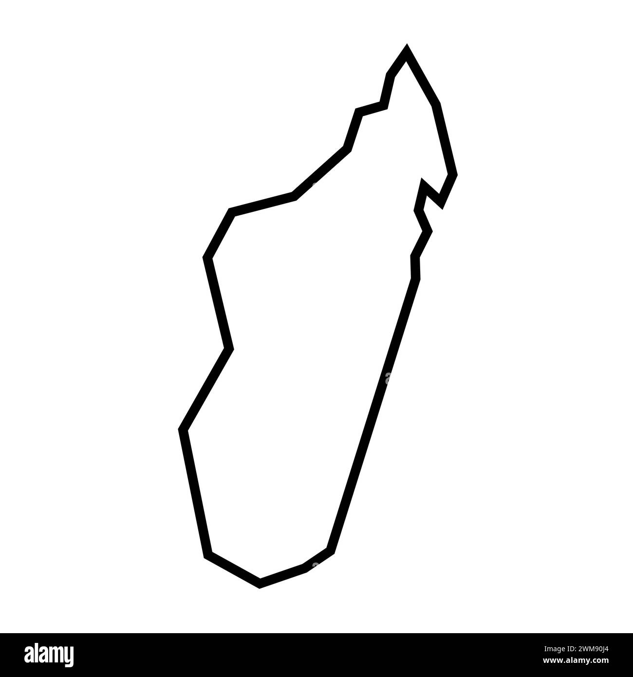 Madagaskar Country dicke schwarze Umrisssilhouette. Vereinfachte Karte. Vektorsymbol auf weißem Hintergrund isoliert. Stock Vektor