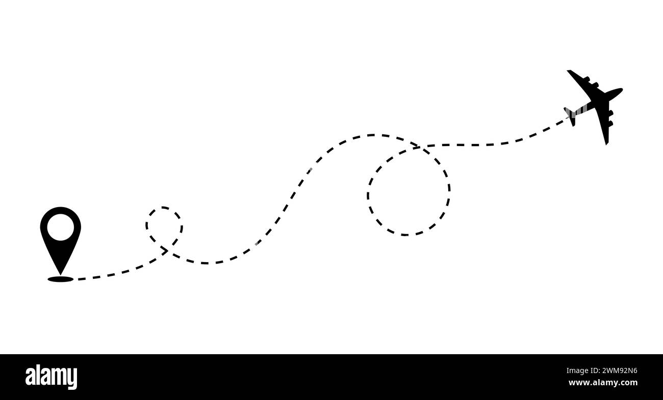 Symbol für den Routenpfad des Flugzeugs. Vektorflugzeug Fluglinie Spur, Reiseflugplan Stock Vektor