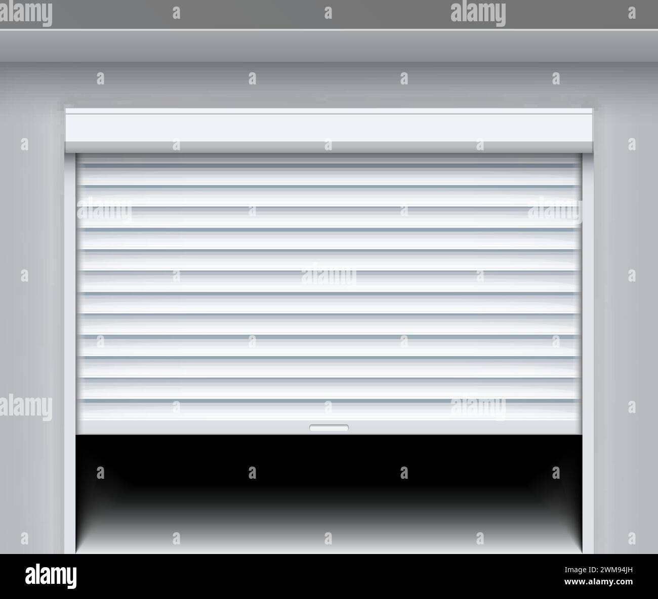 Rollladentür. Rolltor Garage aus Metall. Elektrische Rolle Hintergrundblende für weißes Fenster Stock Vektor