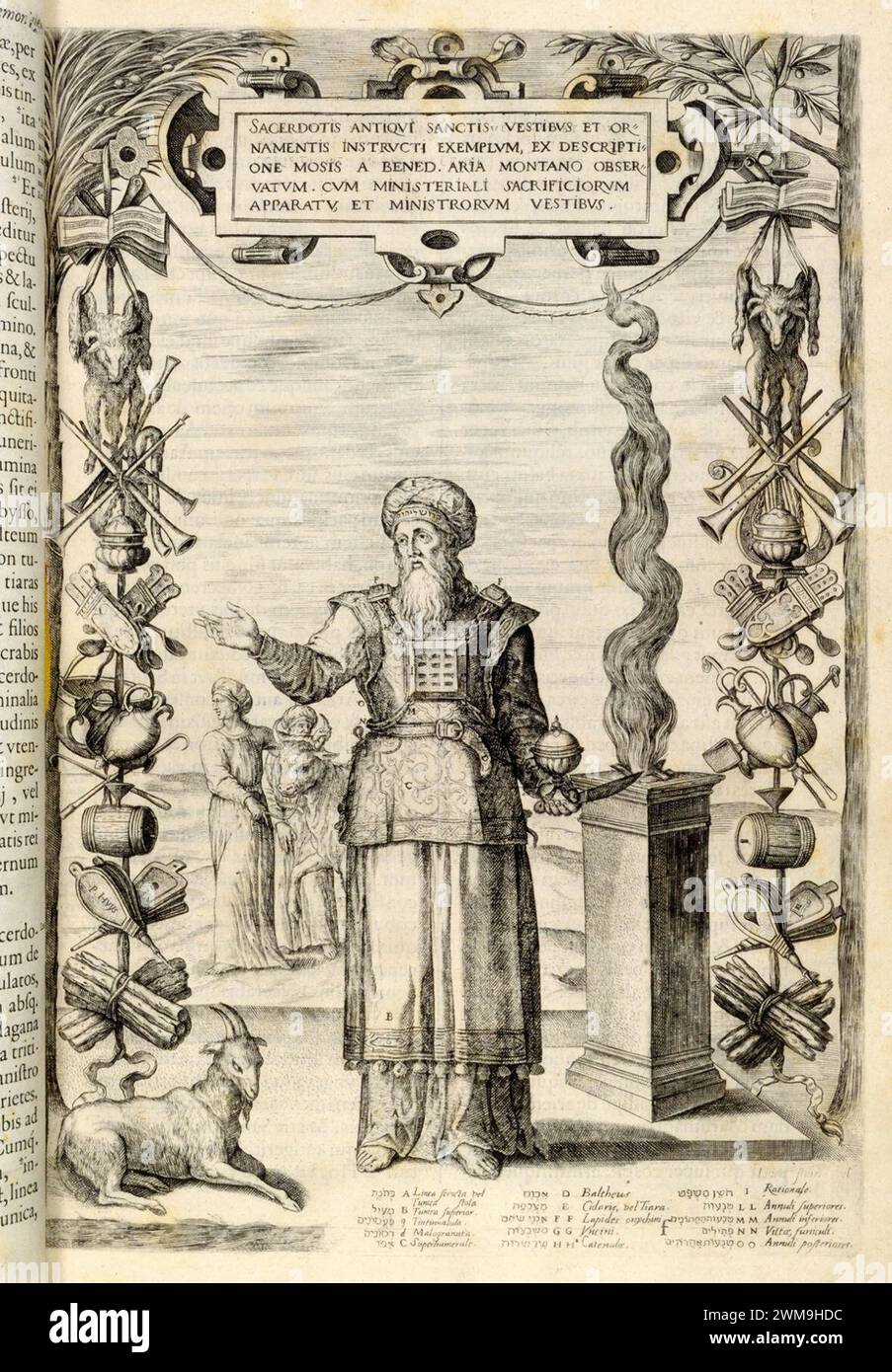 Biblia Sacra, quid in hac editione a theologis Lovaniensibus praestitum sit, eorum praefatio indicat. Antwerpen - Christophe Plantin, 1583; Exodus XXVIII - Illustration. Stockfoto