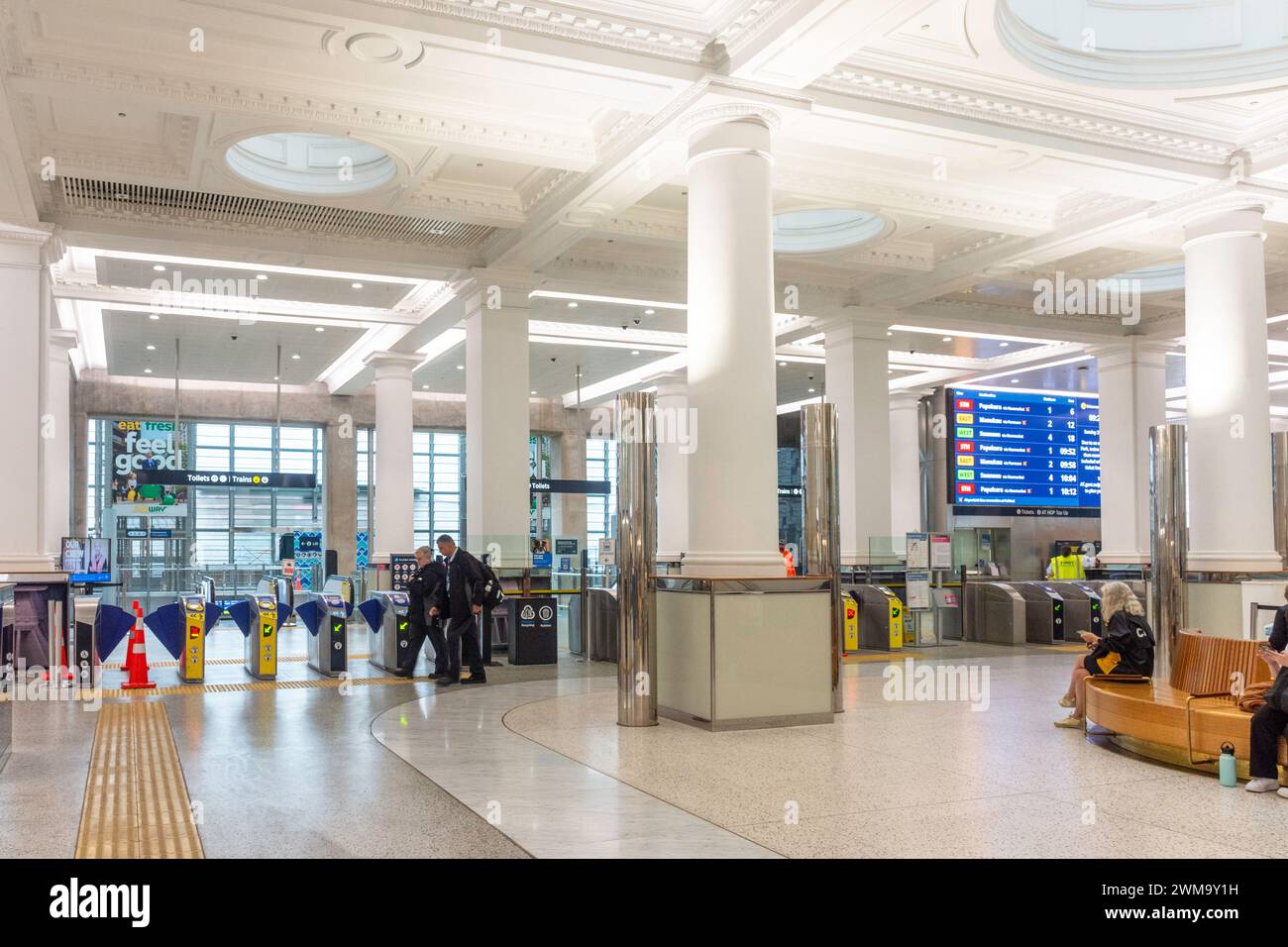 Eintritt zum Bahnhof Britomart, Queen Street, Auckland CBD, Neuseeland Stockfoto