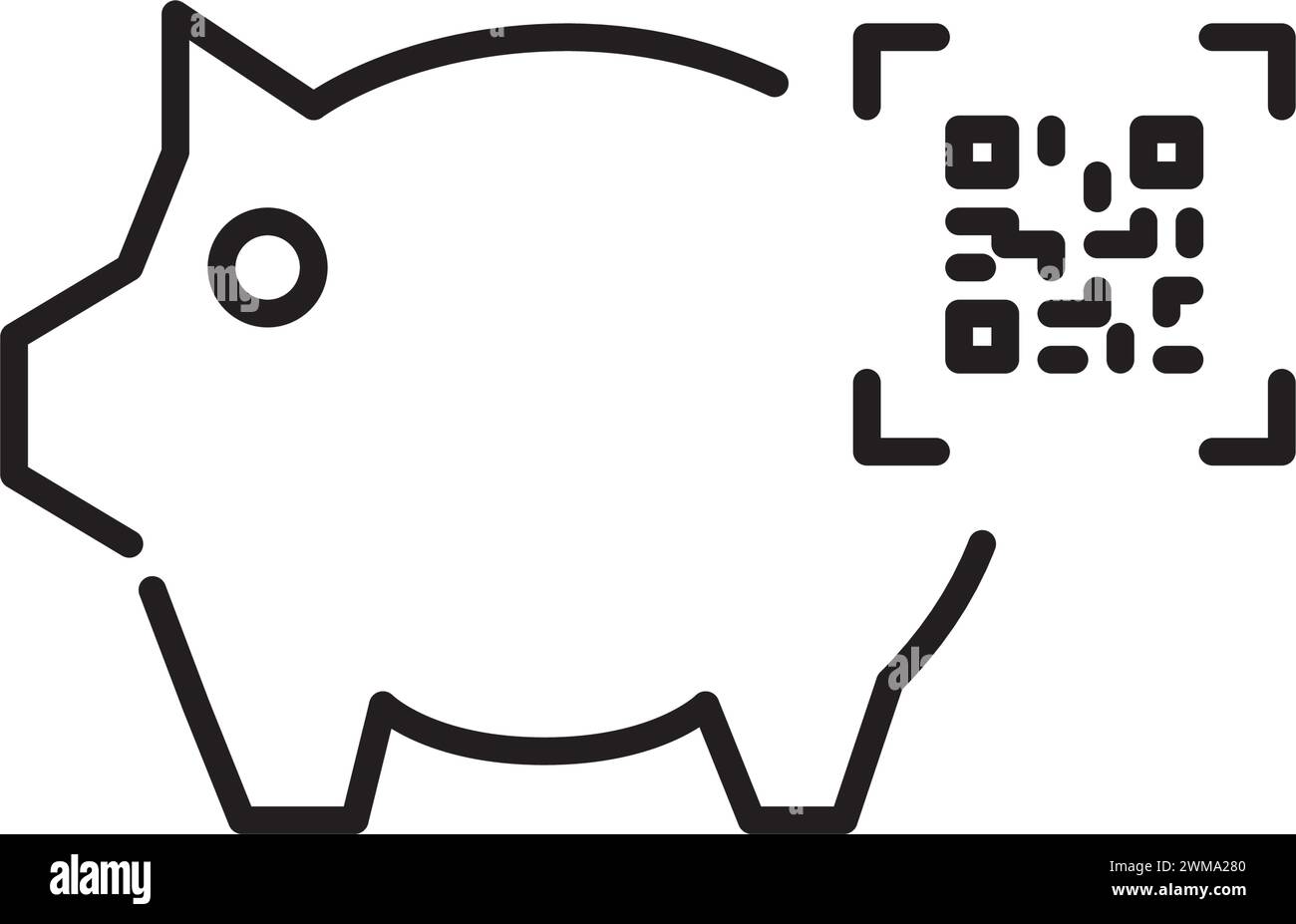 Schweinebank mit qr-Code. Einfacher Zugang zu Sparkosten. Symbol für perfekte Pixel Stock Vektor