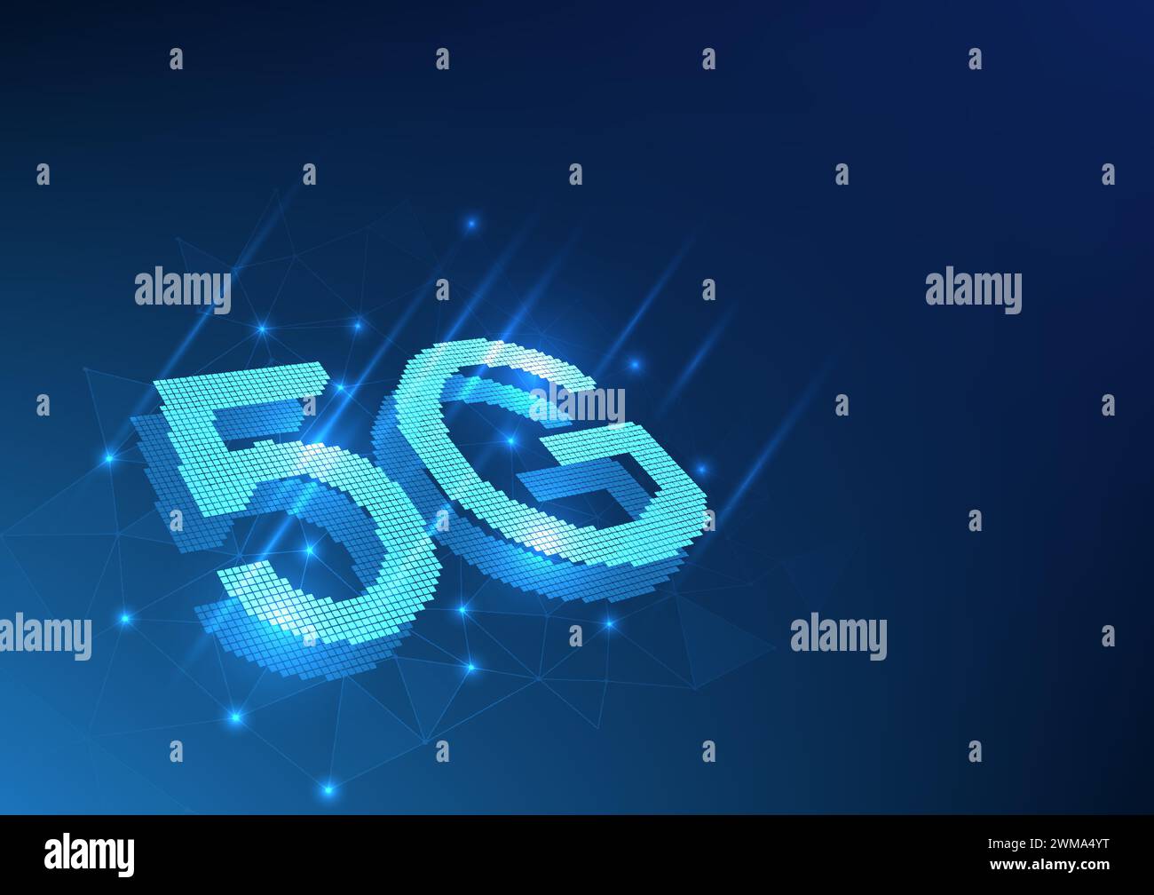 Telekommunikationstechnologie das dahinter liegende 5G-Signal ist ein Verbundnetz mit Leuchten, das die Entwicklung einer fortschrittlichen Kommunikation demonstriert Stock Vektor