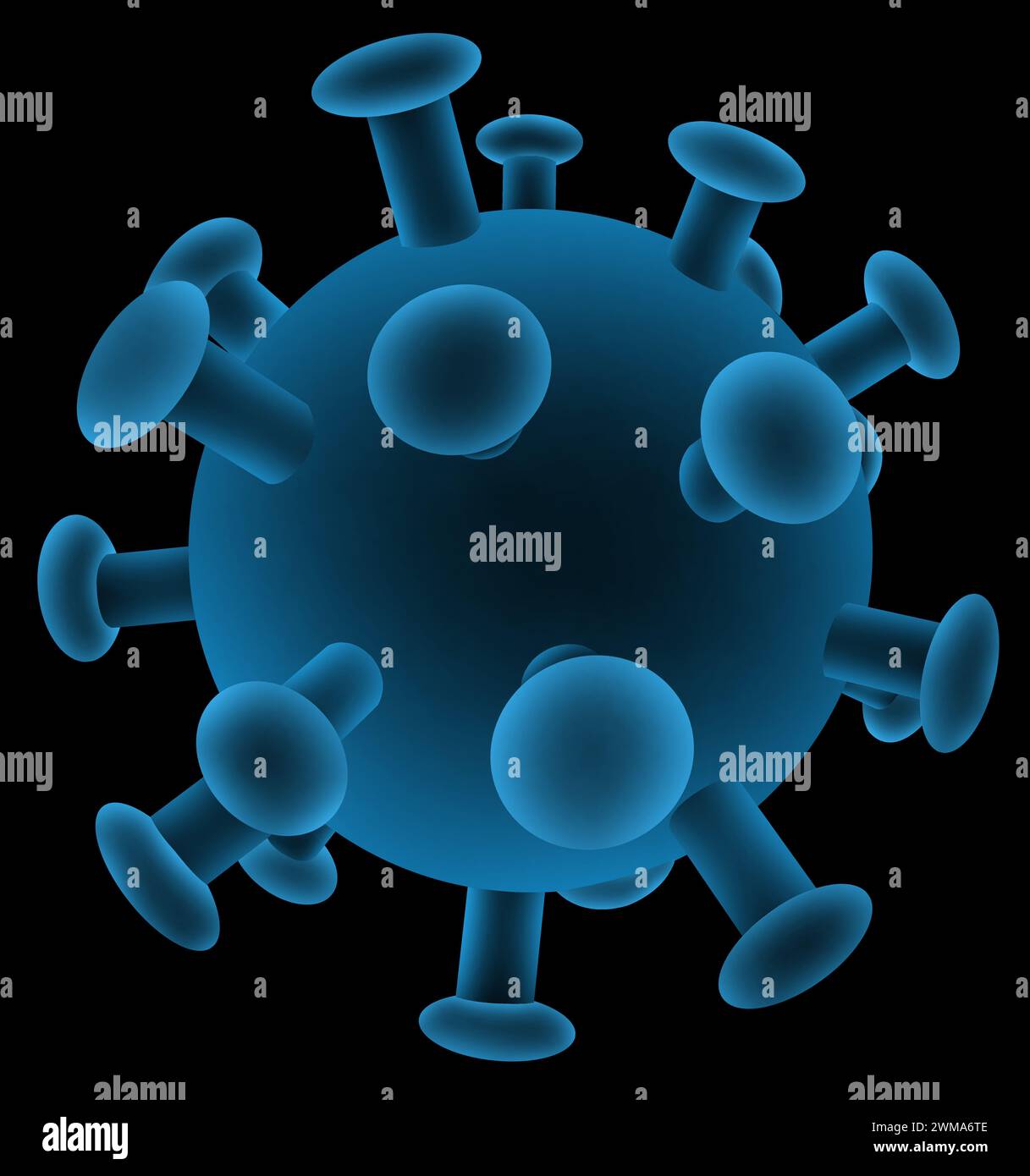 Virus blau glühen futuristisch, Computer Malware Illustration Stockfoto
