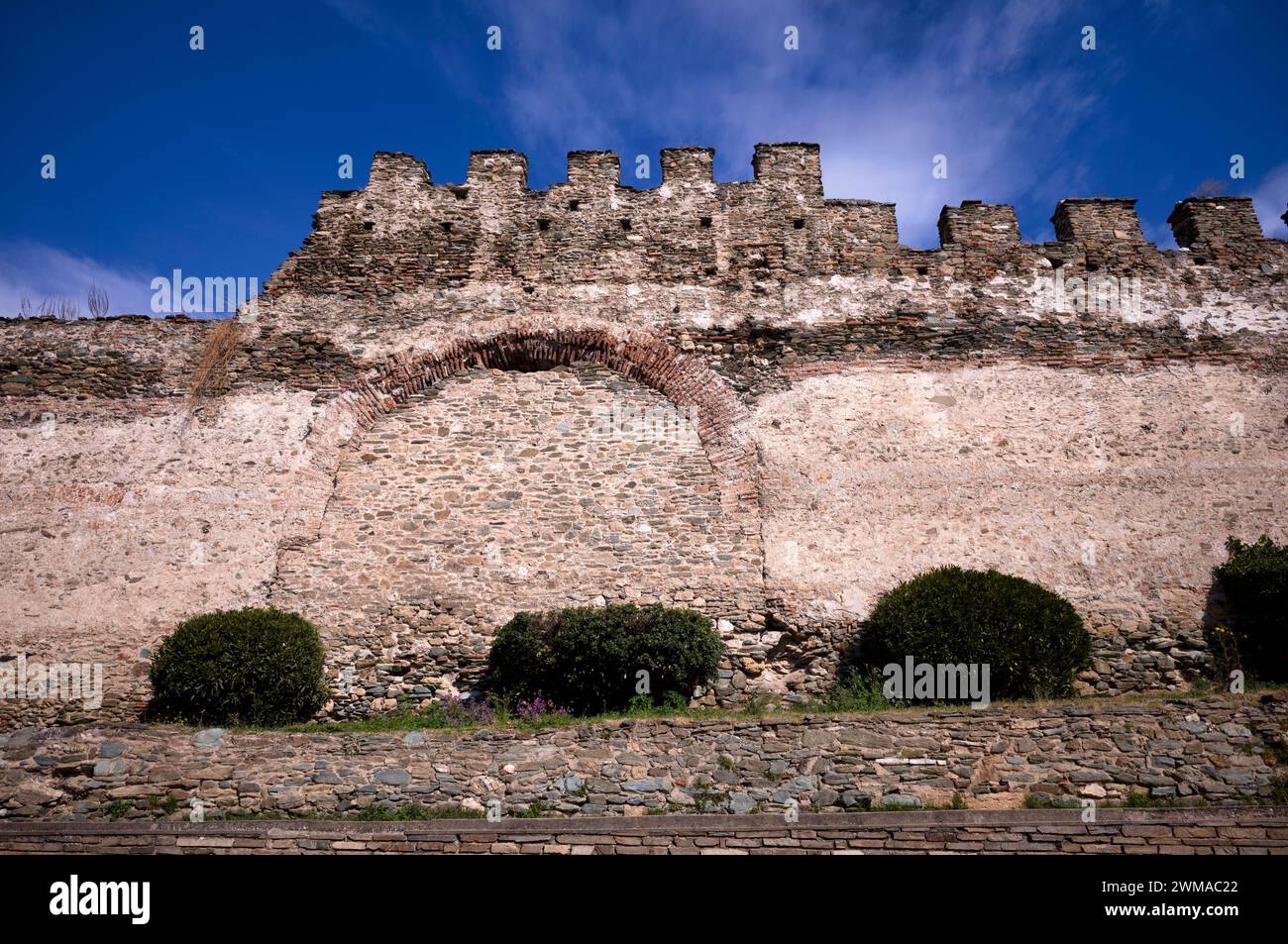 Östliche byzantinische Stadtmauer, Akropolis, Altstadt, Oberstadt, Thessaloniki, Mazedonien, Griechenland Stockfoto