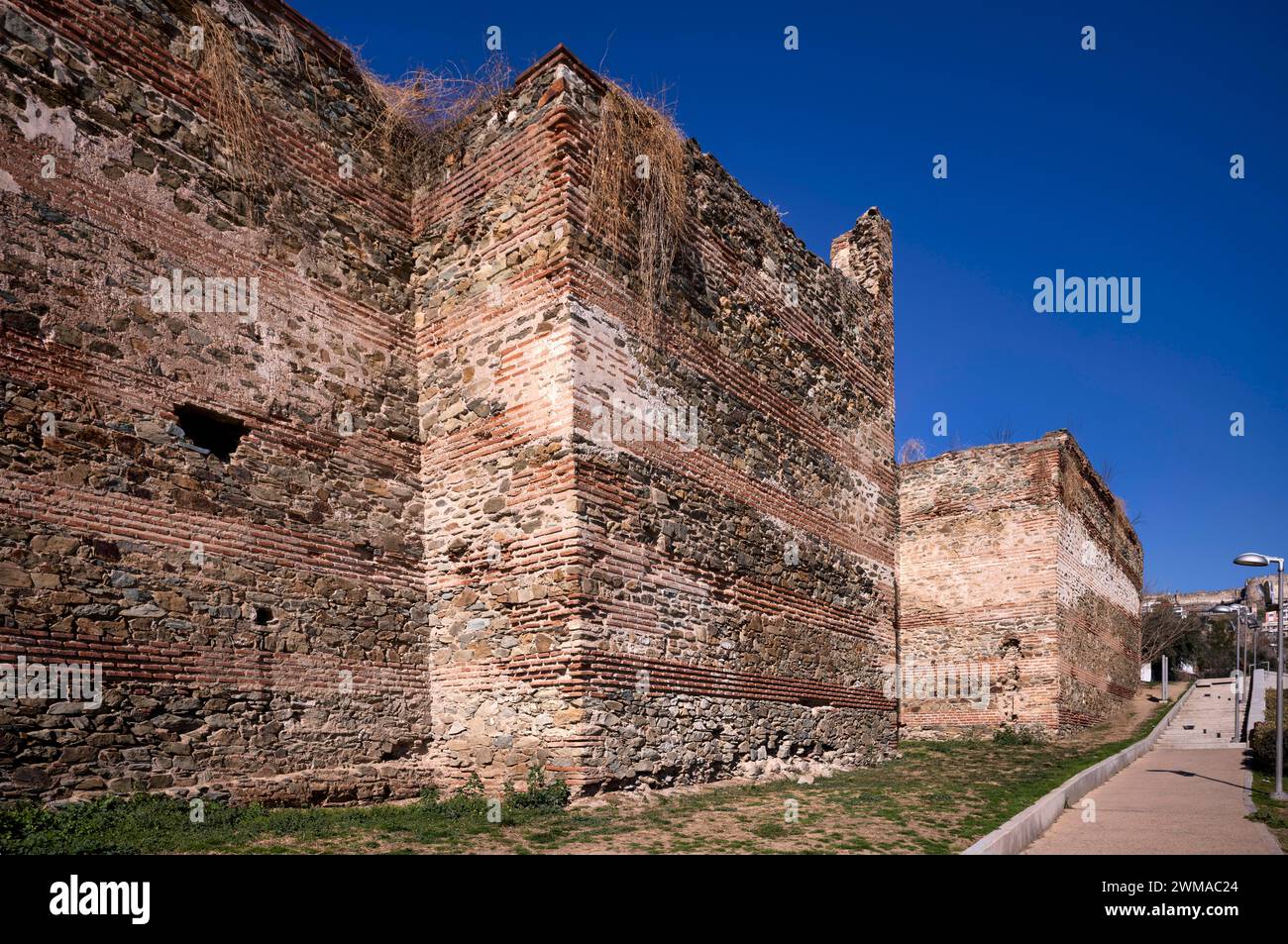 Östliche byzantinische Stadtmauer, Akropolis, Altstadt, Oberstadt, Thessaloniki, Mazedonien, Griechenland Stockfoto