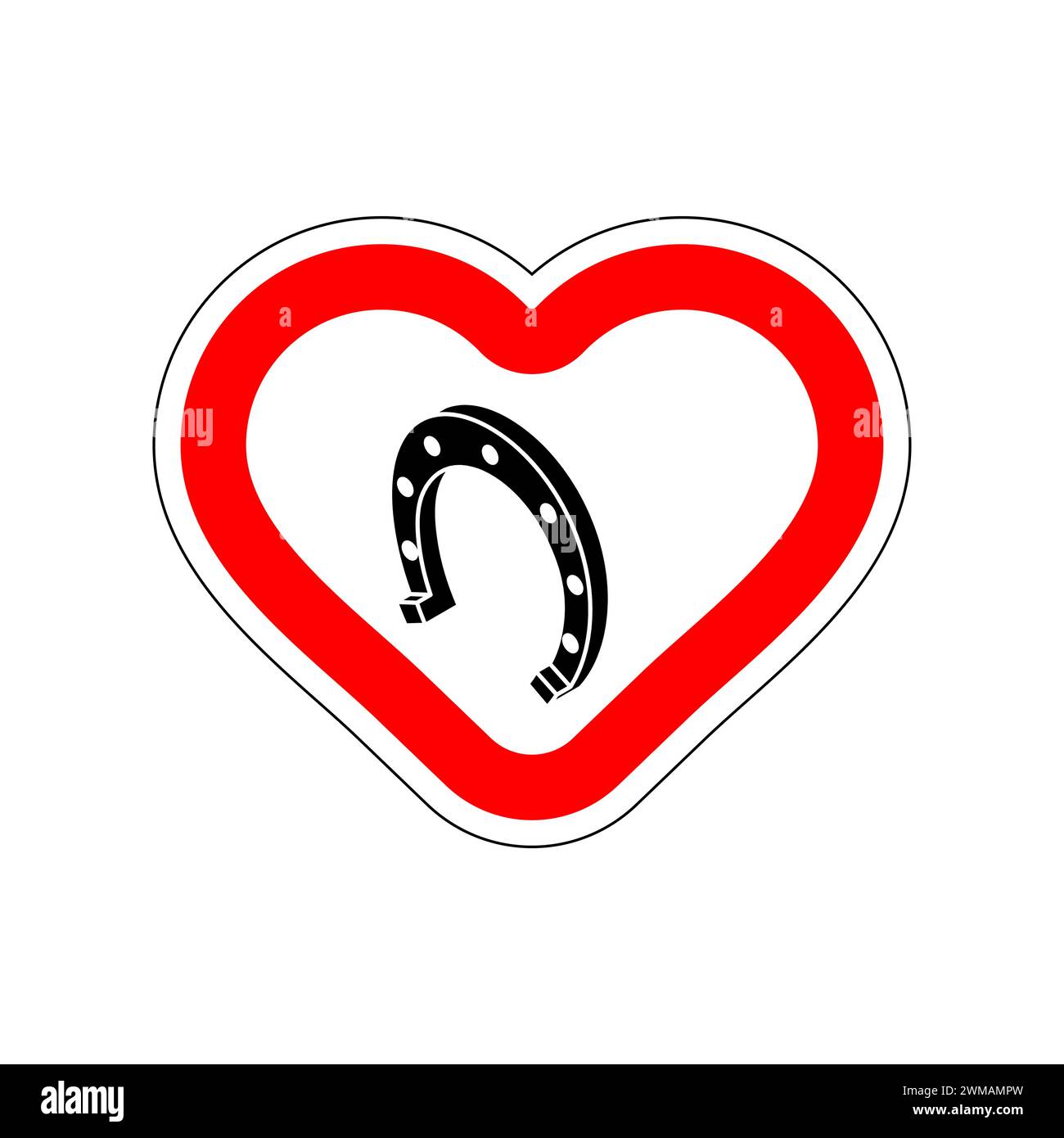 Ich liebe Luck Horseshoe. Ich mag Hufeisen. Rotes Straßenschild in Herzform. Symbol der Liebe auf der Straße Stock Vektor