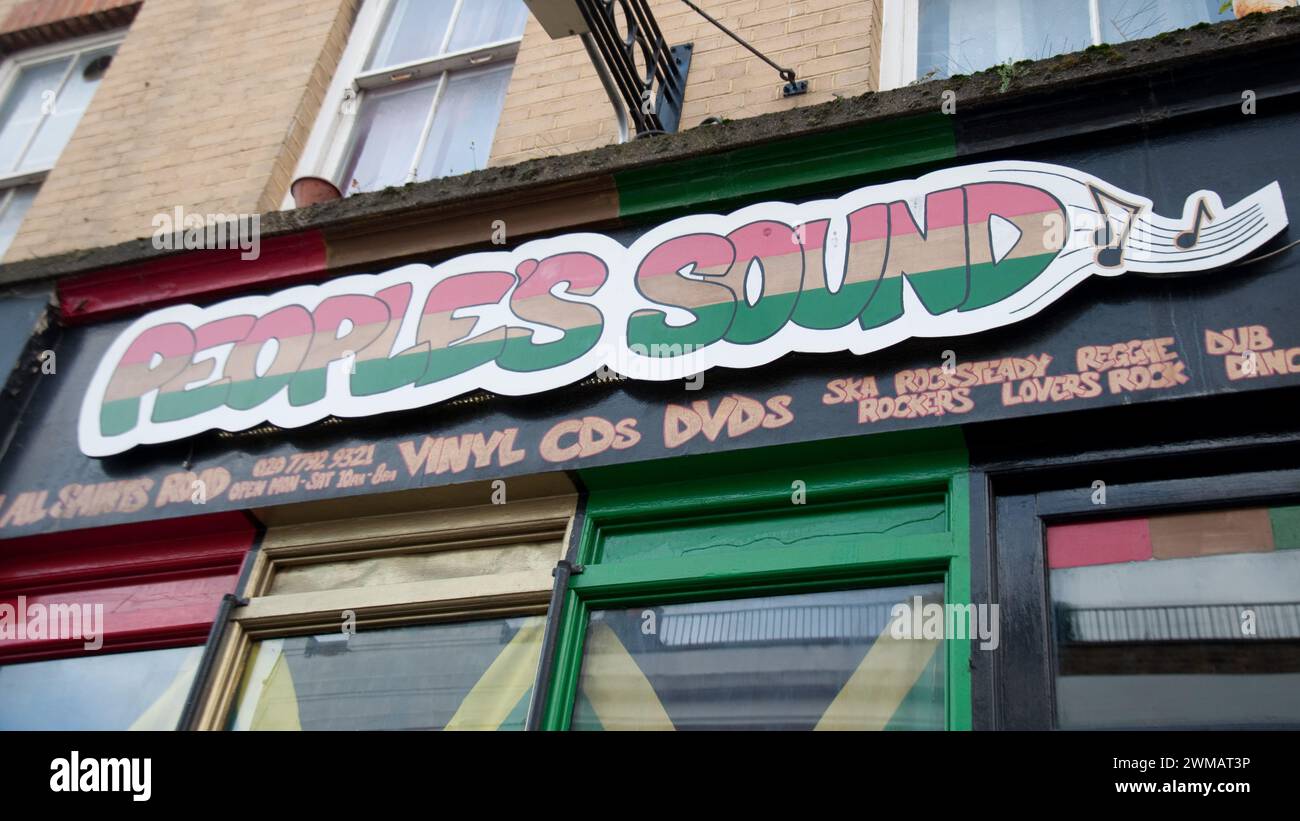 Shop mit Carribean Music, All Saints' Road, Notting Hill, Royal Borough of Kensington und Chelsea, London, Großbritannien Stockfoto