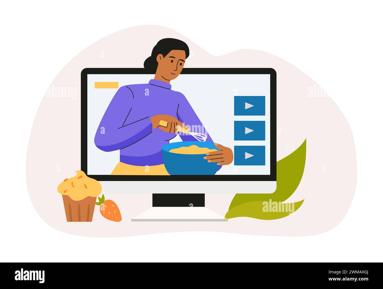 Video-Blogger. Kochunterricht Video Tutorial Bildung Illustration Stock Vektor
