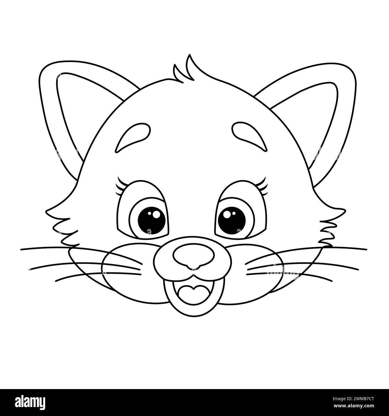 Süße Katze Lächelnd Umrissdesign Auf Weißem Hintergrund. Niedliches Kitty Gesicht Cartoon Vektor Illustration. Cat-Farbseite. Kontur Des Kätzenkopfes Stock Vektor