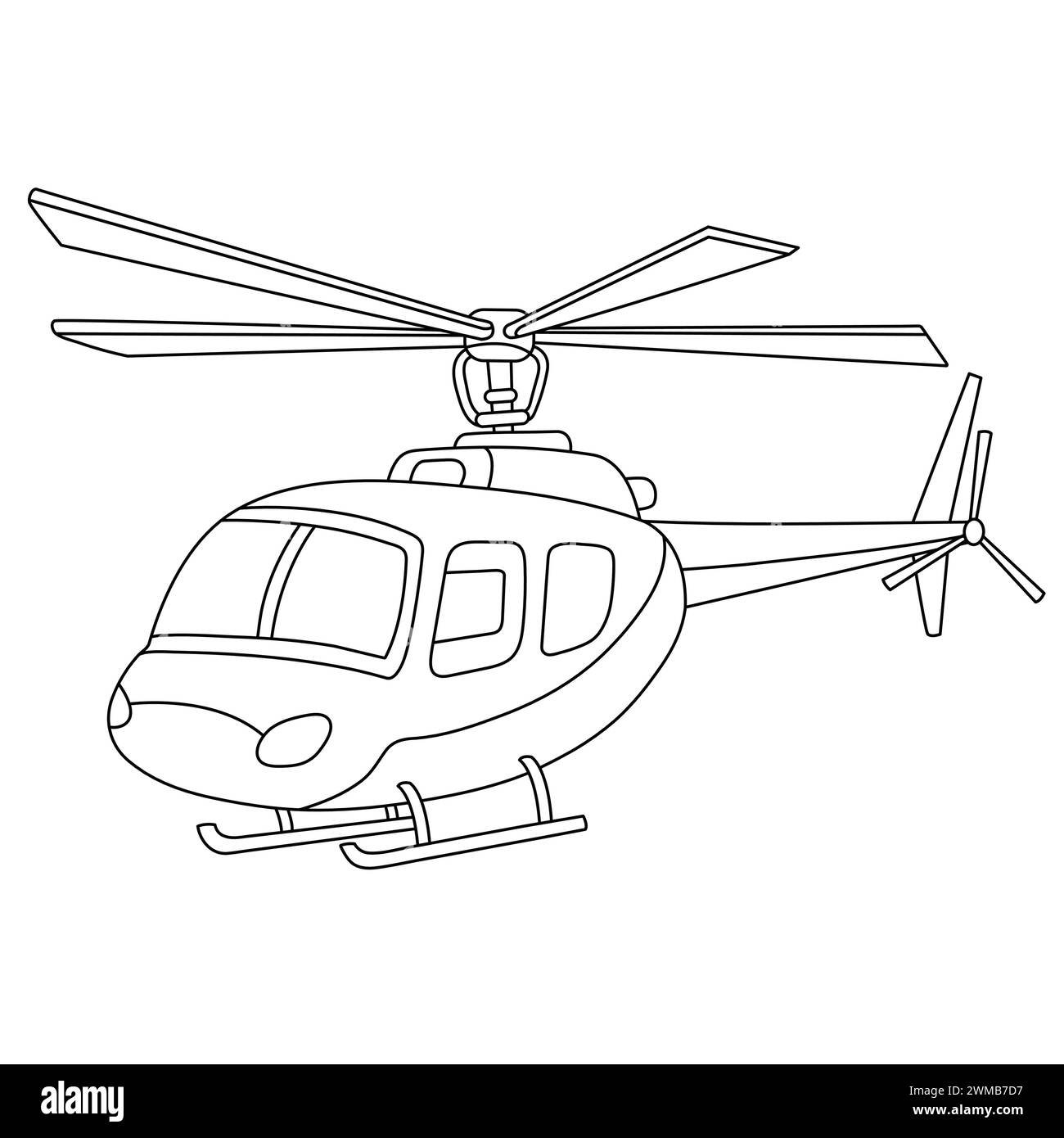 Ausmalseite für den Cartoon-Hubschrauber. Militär Hubschrauber Umriss Illustration Vektor. Zerkleinerer isoliert auf weißem Hintergrund. Kopterzeichnung Stock Vektor