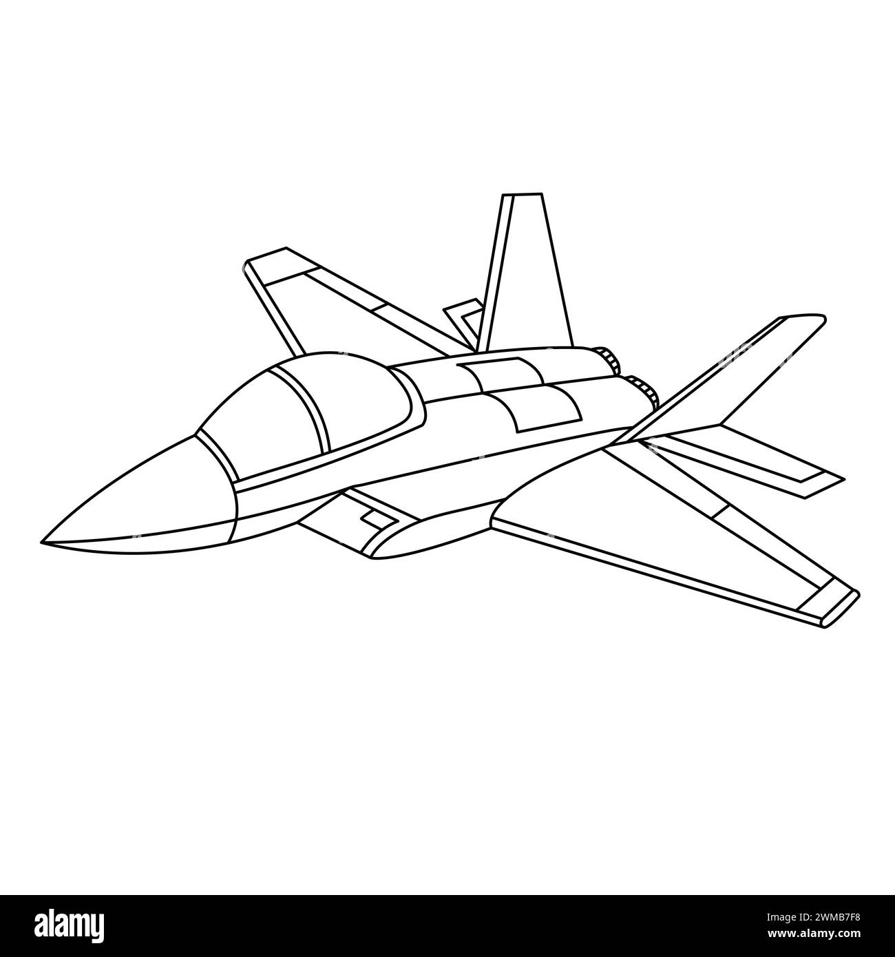 Farbseite Für Flugzeuge. Cartoon Jet Fighter Outline Design. Militärflugzeug isoliert auf weißem Hintergrund Stock Vektor