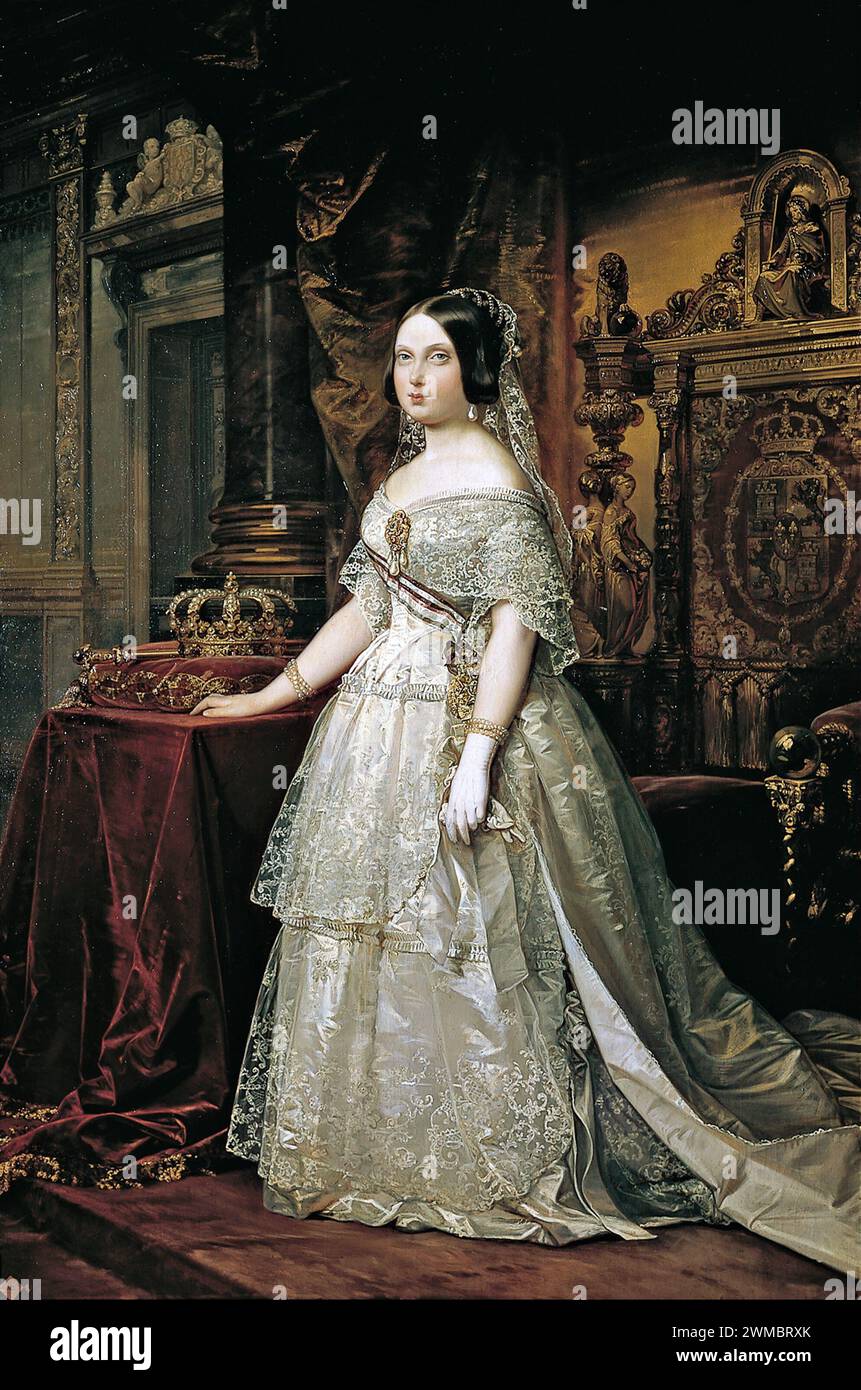 Isabella II. (1830–1904) Königin von Spanien von 1833 bis zu ihrer Absetzung 1868. Porträtgemälde Isabella II. Von Federico de Madrazo y Kuntz (1844). Stockfoto
