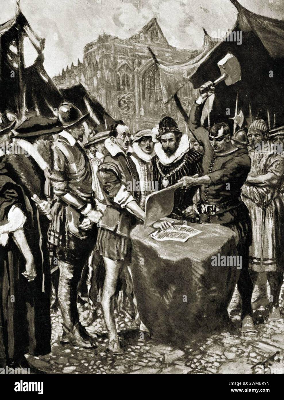 John Stubbs (Stubbe) (1544–1589) englischer Puritan, Pamphleteer, während der elisabethanischen Ära, dessen rechte Hand am 3. November 1579 abgeschnitten wurde, nachdem er wegen „aufrührerischer Schrift“ verurteilt worden war. Stockfoto
