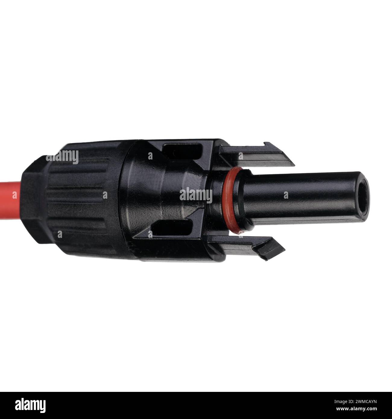 Details zum MC4-Anschluss des Solarmoduls. Stecker Stockfoto