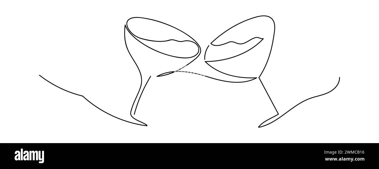 Zwei Martini-Gläser Line Art. Handgezeichnetes Vektorentwurzelelement. Stock Vektor