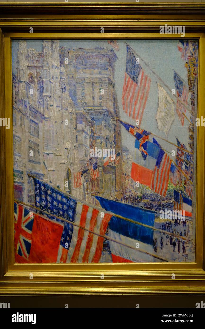 Ölgemälde 'Allies Day, May 1917' von der amerikanischen Künstlerin Childe Hassam, Ausstellung in der National Gallery of Art.Washington DC. USA Stockfoto