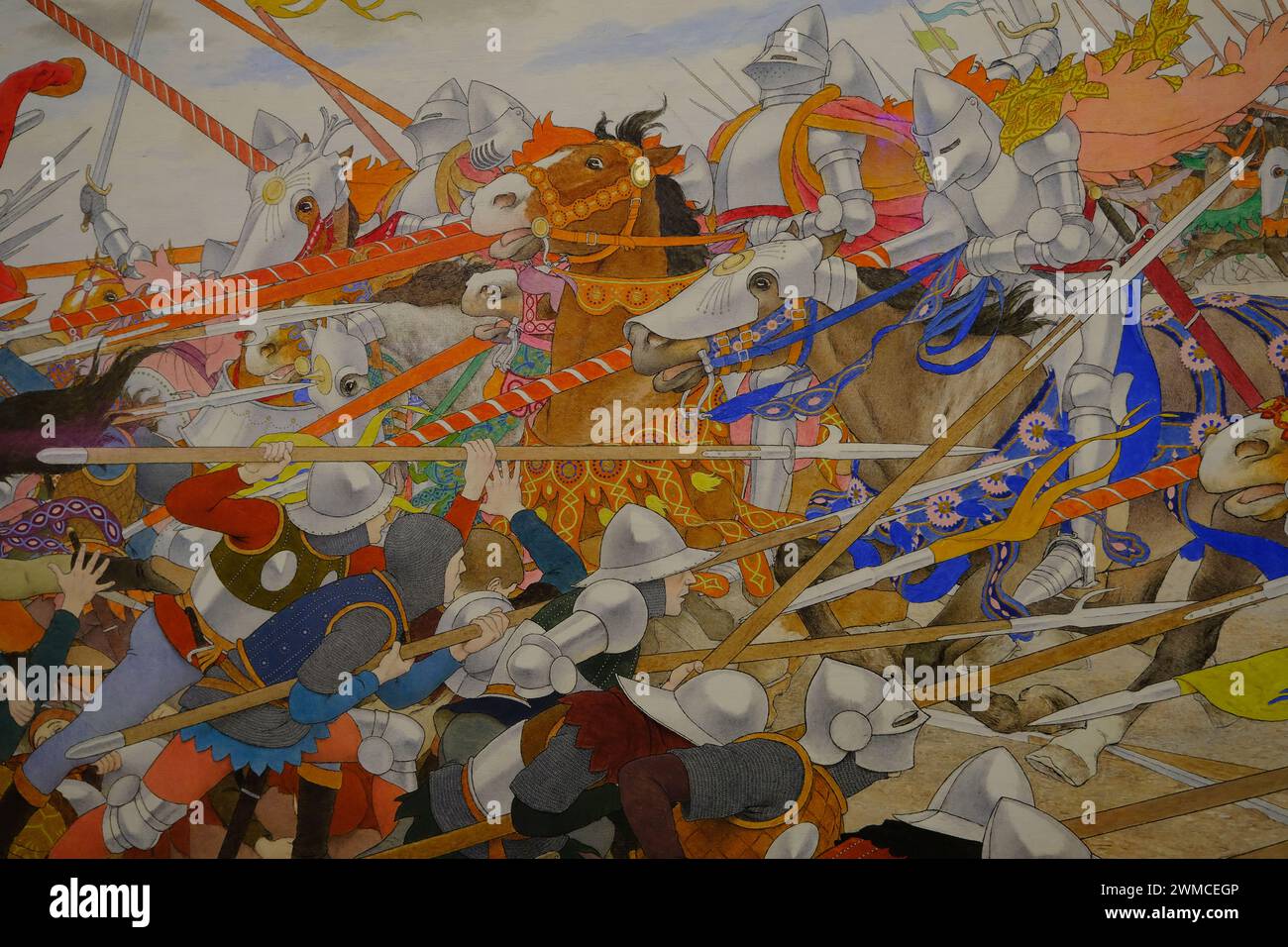 Ein geschlossener Blick auf das Ölgemälde der Wirren des Konflikts (Joan of Arc Serie IV) des französischen Künstlers Louis Maurice Boutet de Monvel.National Gallery of Art Washington D.C. USA Stockfoto